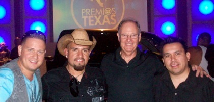 Pictured from left to right - Tejano artists El Guero, Sunny Sauceda, TV audio mixer Malcolm Harper and Premios Texas 2011 producer Ruben Robledo.