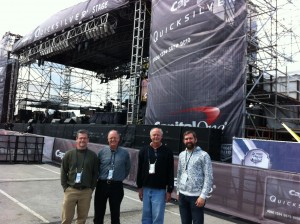 Reelsound audio crew; Mason Harlow, Malcolm Harper, Greg Klinginsmith and Will Harrison before 2014 NCAA Final Four Pep Rally concert with "Kid Rock" in Arlington, TX at the AT&T Stadium.